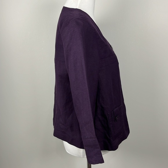 Larry Levine Purple Linen Blend Cropped Jacket Blazer Sz L 3/4 Sleeve Boxy Royal - Picture 5 of 11